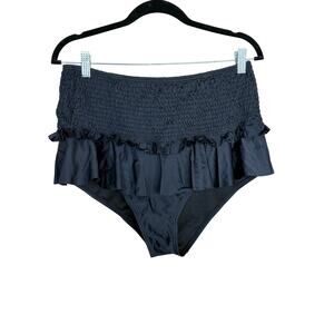 Unique Vintage Black Shirred Ruffled Bikini Bottom 1X NWOT